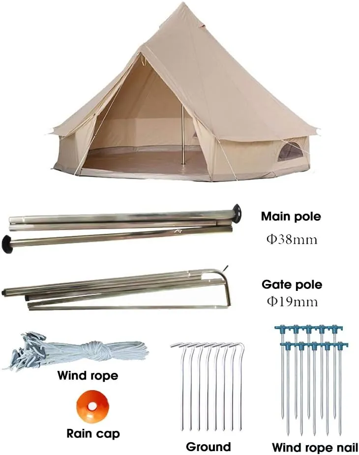 Bell Tent Canvas Mongolian Yurt Tent Double Layers Teepee Tent Outdoor Camping Family Tent Pyramids Indian Tent 4-Season