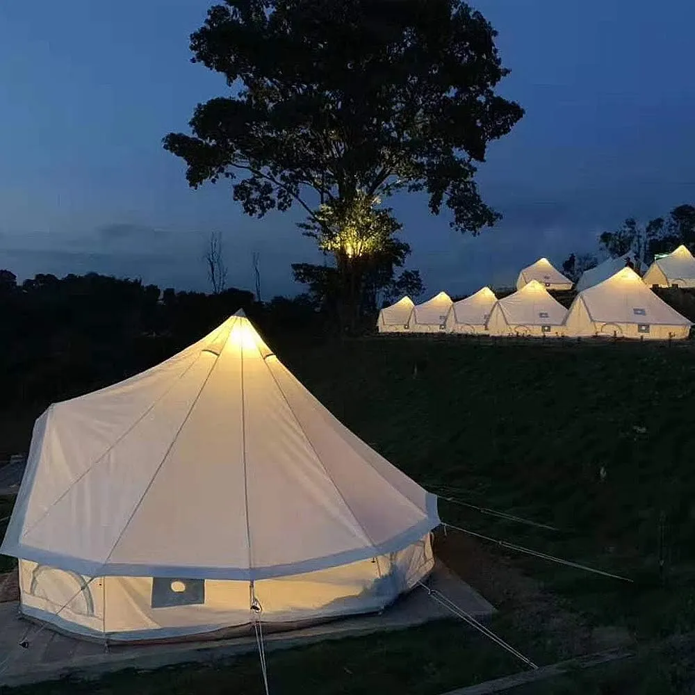 Bell Tent Canvas Mongolian Yurt Tent Double Layers Teepee Tent Outdoor Camping Family Tent Pyramids Indian Tent 4-Season
