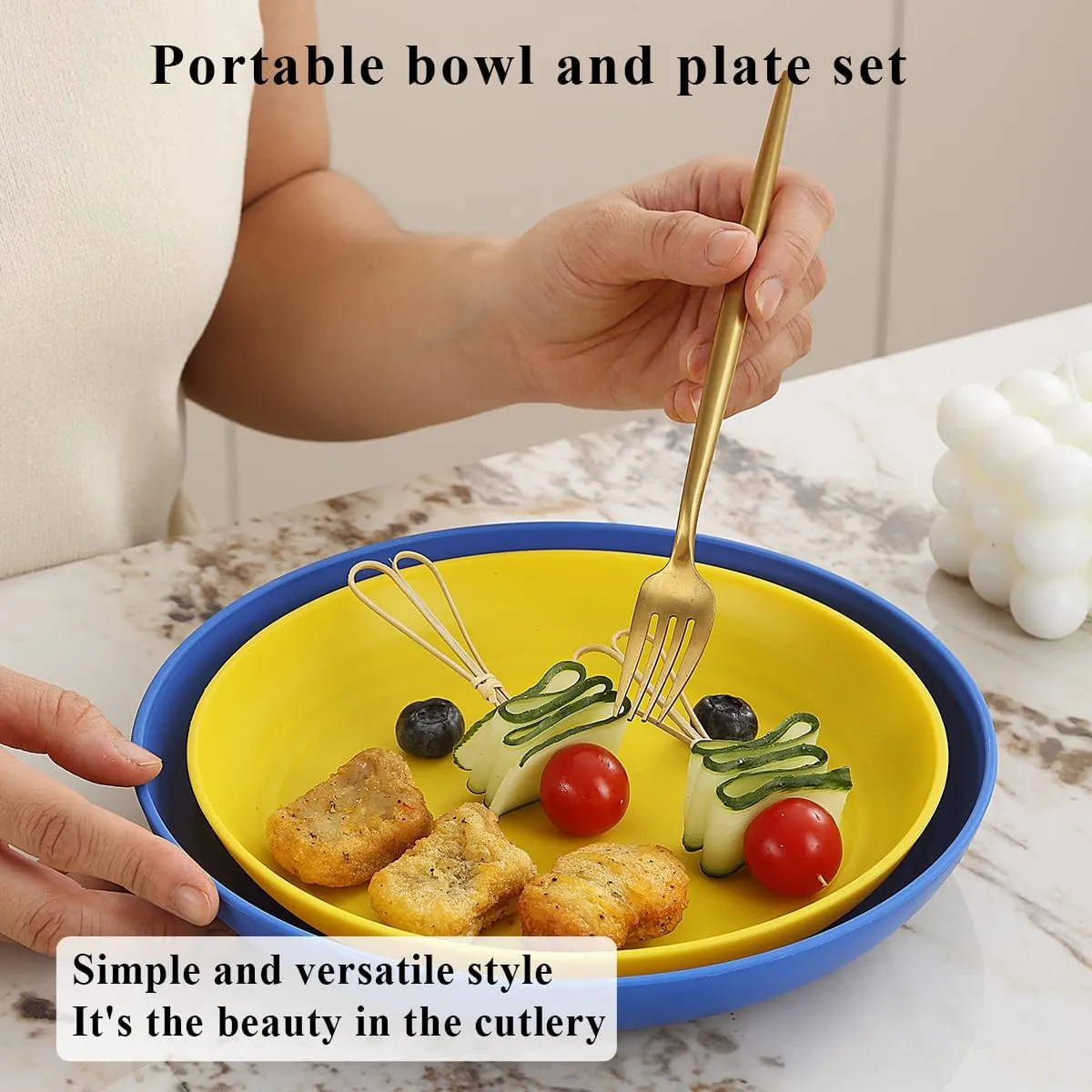 Berglander Plastic Dinnerware Sets 24pcs Service for 6, UKR Color Reusable Plates and Bowls Sets, Dish Set Include Dinner Plates, Dessert Plate, Cereal Bowls, Cups for Home, Garden, Picnic, Camping