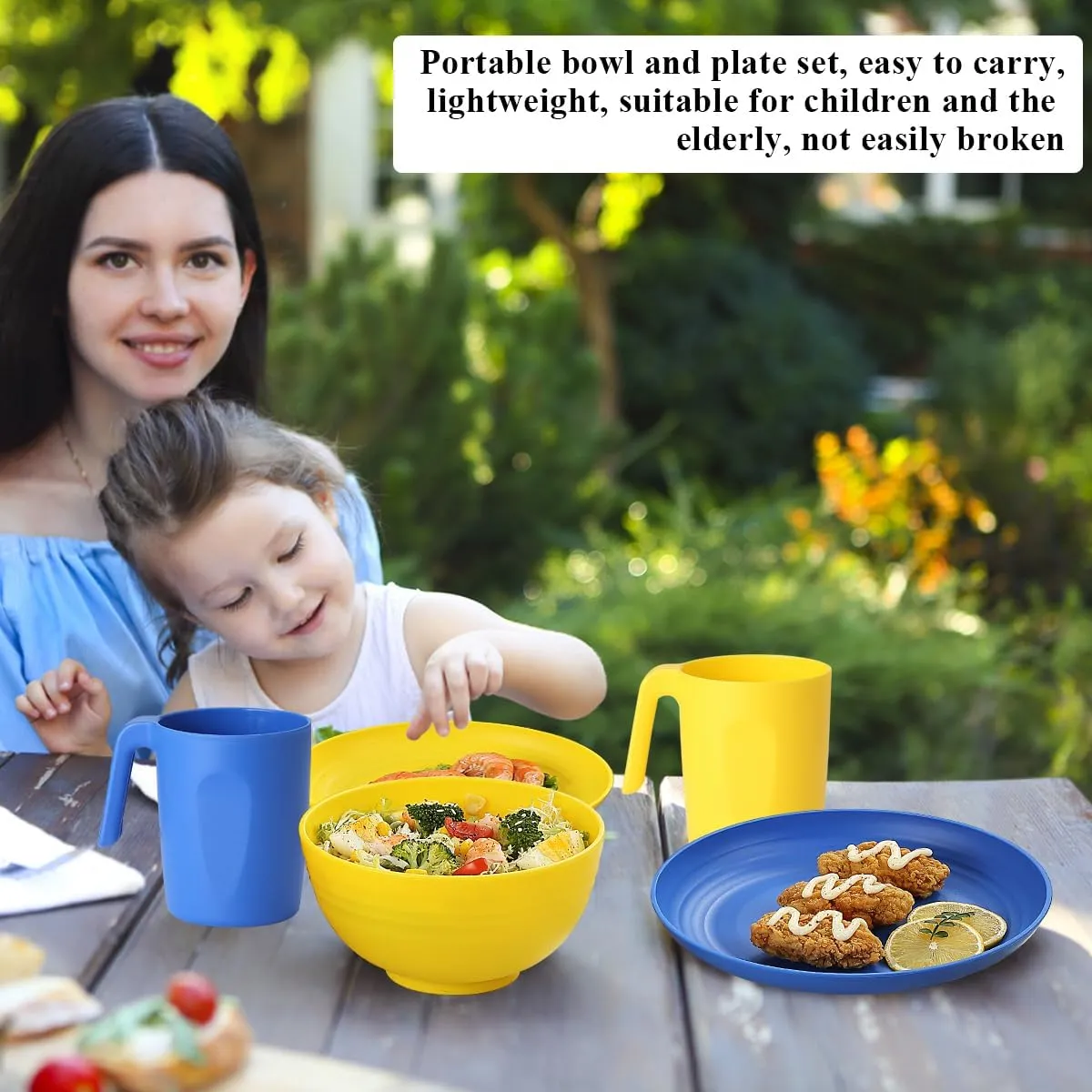 Berglander Plastic Dinnerware Sets 24pcs Service for 6, UKR Color Reusable Plates and Bowls Sets, Dish Set Include Dinner Plates, Dessert Plate, Cereal Bowls, Cups for Home, Garden, Picnic, Camping