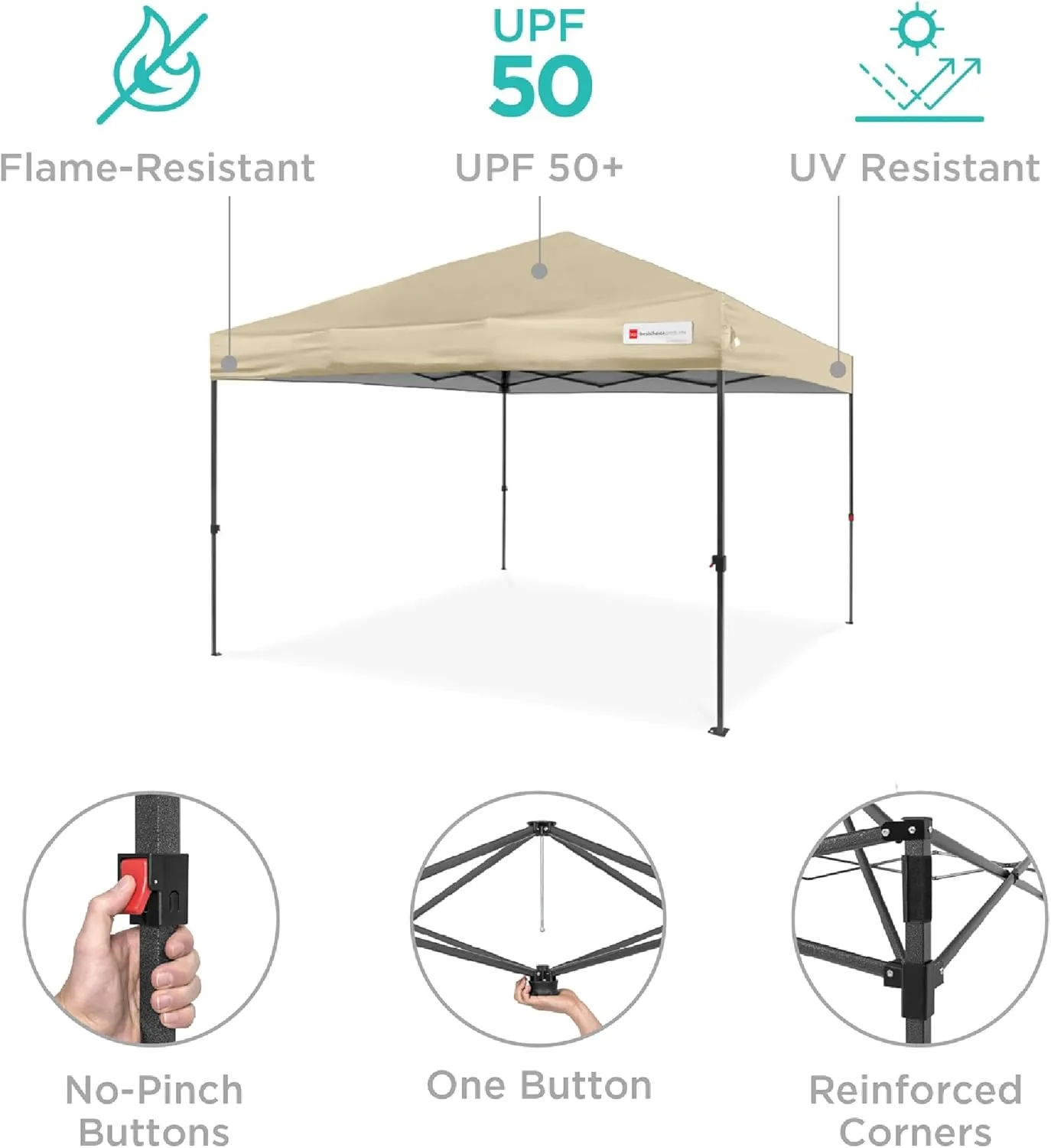 Best Choice Products 10x10ft 1-Person Setup Pop Up Canopy Tent Instant Portable Shelter w/ 1-Button Push, Case, 4 Weight Bags - Sand