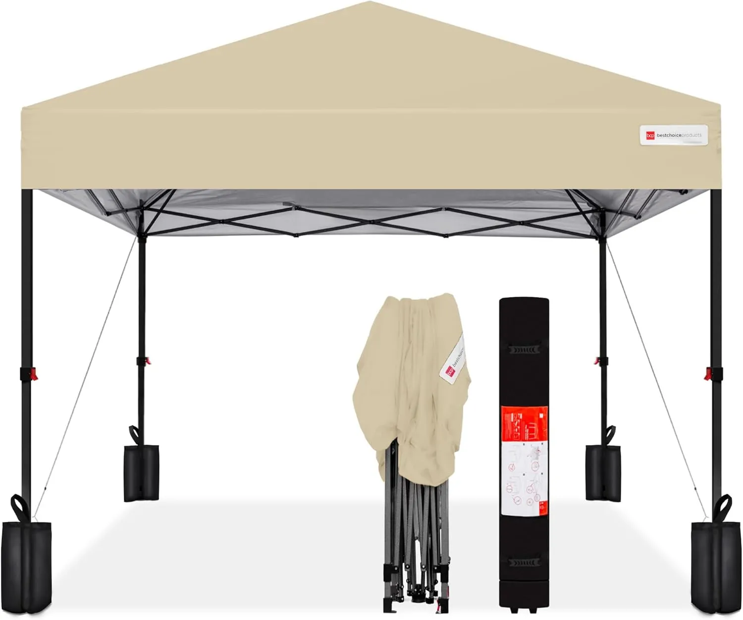Best Choice Products 10x10ft 1-Person Setup Pop Up Canopy Tent Instant Portable Shelter w/ 1-Button Push, Case, 4 Weight Bags - Sand