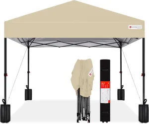 Best Choice Products 10x10ft 1-Person Setup Pop Up Canopy Tent Instant Portable Shelter w/ 1-Button Push, Case, 4 Weight Bags - Sand
