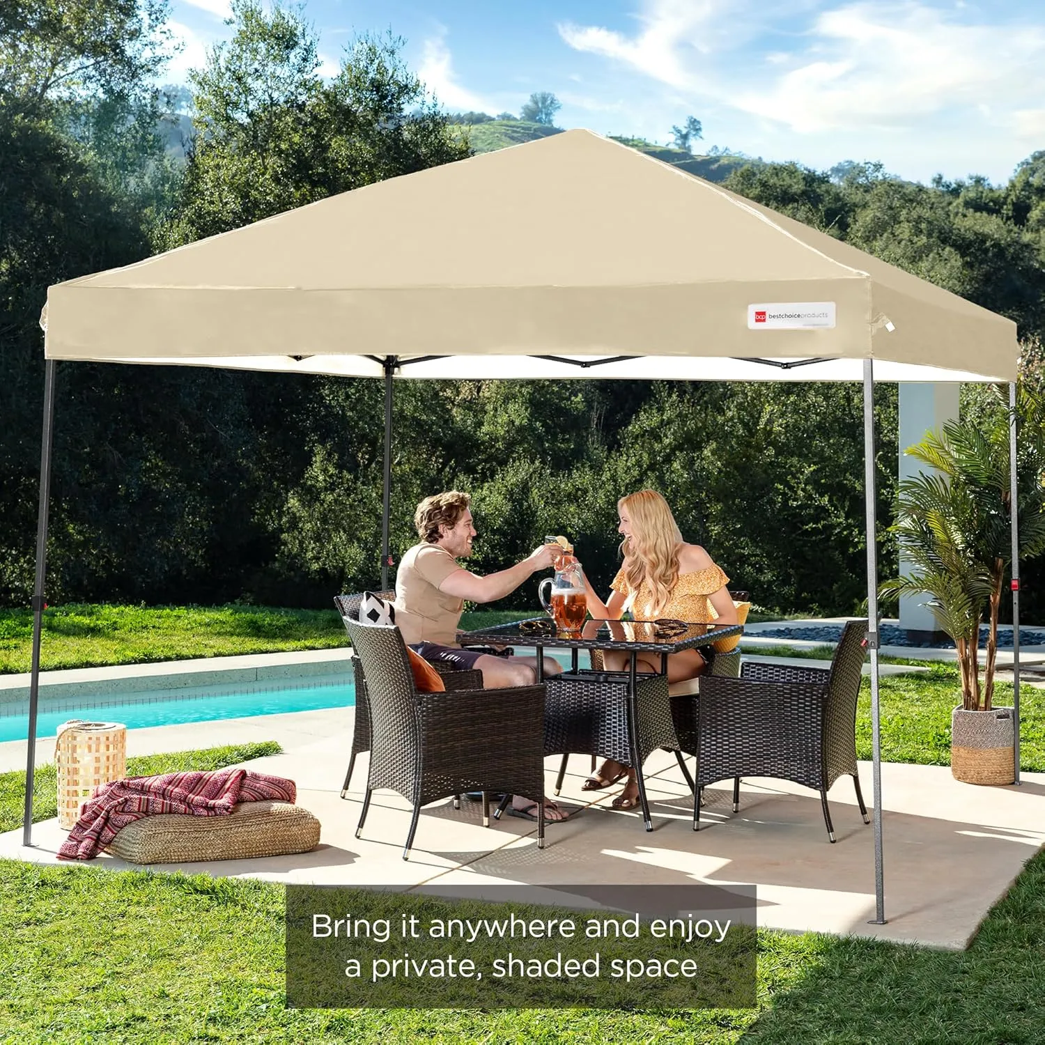 Best Choice Products 10x10ft 1-Person Setup Pop Up Canopy Tent Instant Portable Shelter w/ 1-Button Push, Case, 4 Weight Bags - Sand