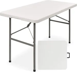 Best Choice Products 4ft Plastic Folding Table, Indoor Outdoor Heavy Duty Portable w/Handle, Lock for Picnic, Party, Camping - White