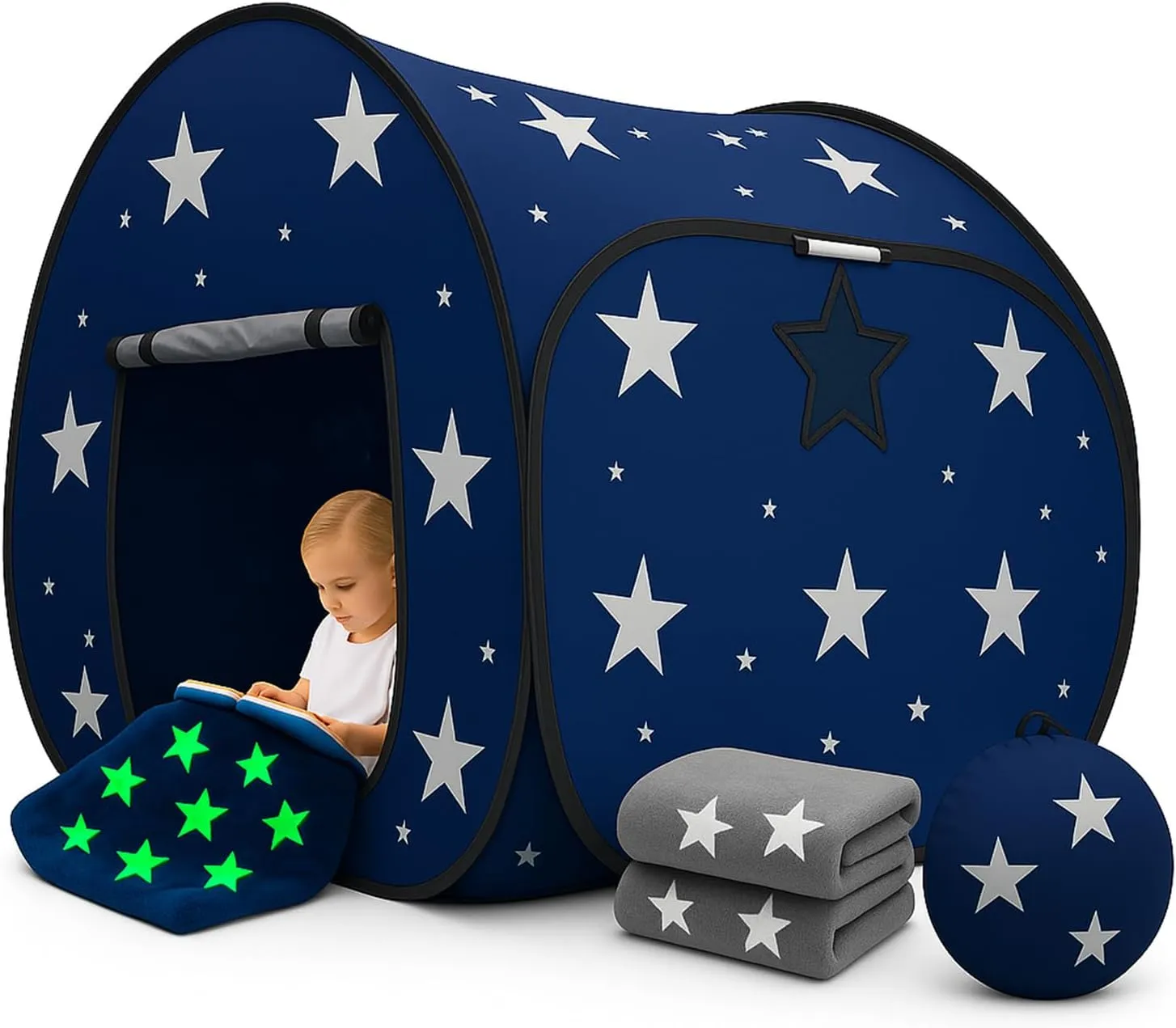 Big Sensory Tent for Kids with Autism - 47x47x47in Star Pop up Play Tent with Fluorescent Blanket Helps Autism, ADHD, SPD Kids & Adults Relax, Autistic, Play Tents with Star Bag & Window
