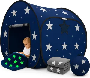 Big Sensory Tent for Kids with Autism - 47x47x47in Star Pop up Play Tent with Fluorescent Blanket Helps Autism, ADHD, SPD Kids & Adults Relax, Autistic, Play Tents with Star Bag & Window