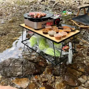 BK&MF Portable Outdoor Folding Table,Bamboo Clappers Picnic Camping Table,Ultralight Aluminum Grill Table with Carry Bag for BBQ, Party, Campin,A