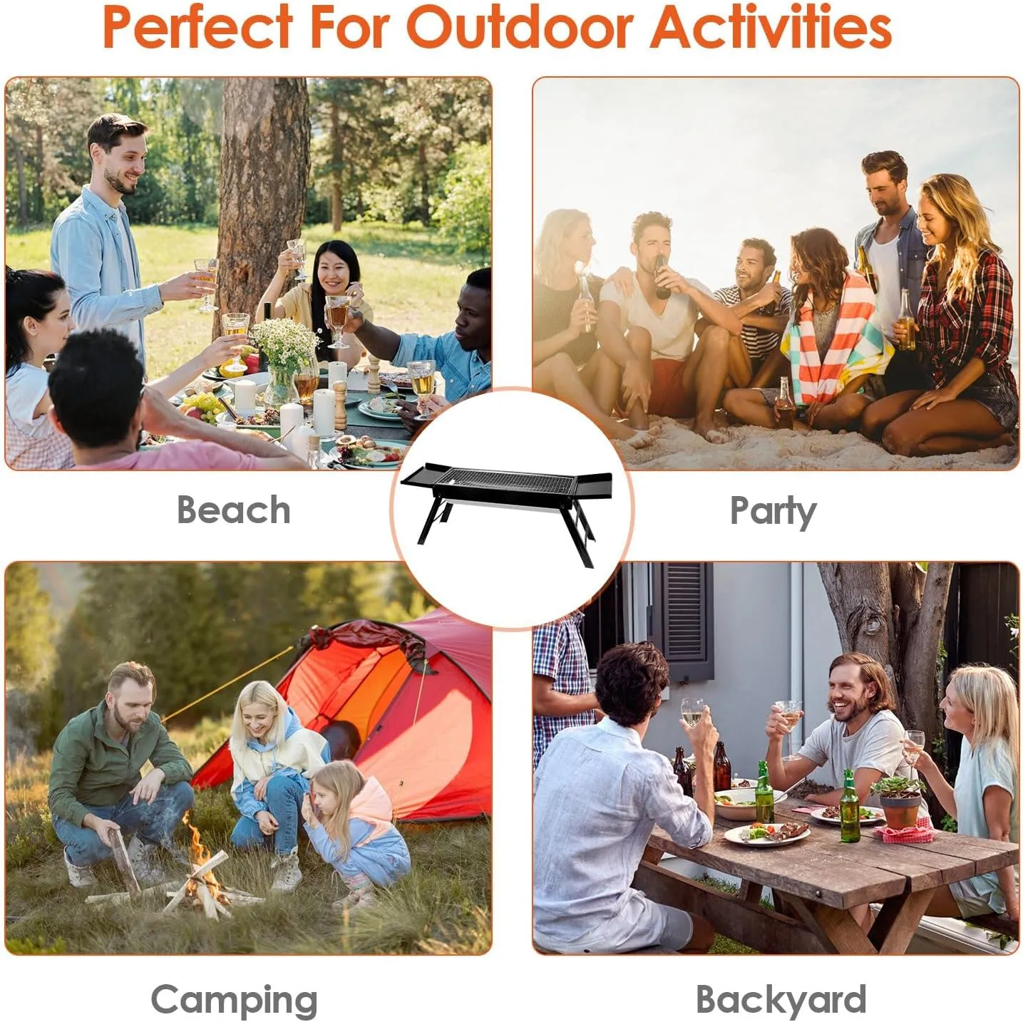 Black Charcoal Grill, BBQ Grill for Camping, Foldable Outdoor Foldable Barbecue Grill Portable Grill Camping Grill, Portable BBQ Griddle, Foldable Kabob Barbecue