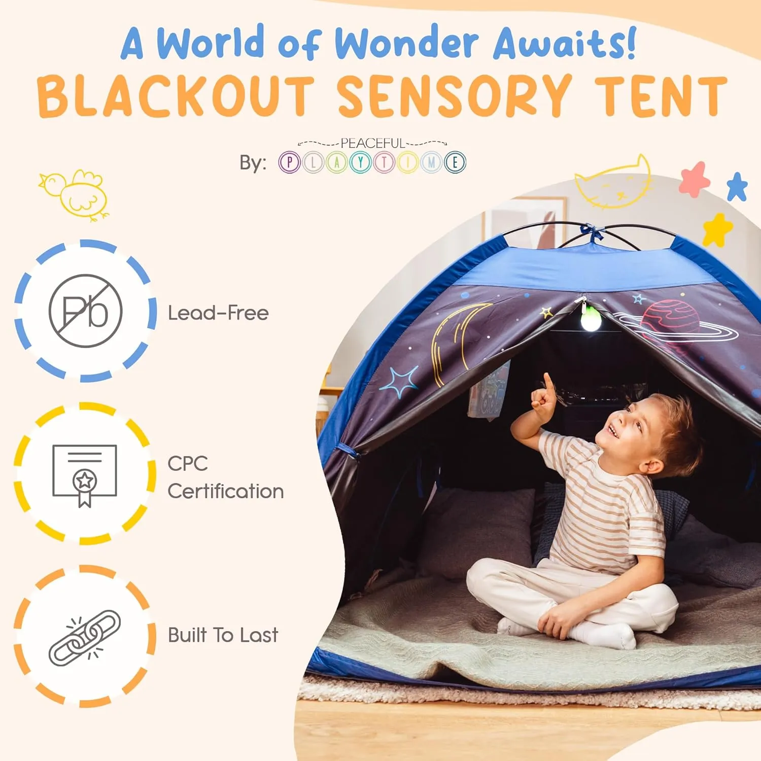 Blackout Sensory Tent for Kids with Autism - 51"x 51"x 40" Calming Corner, Easy to Assemble & Durable with Clear Phone Pocket and Mesh Storage – Ideal for SPD, ADHD & Autistic Children