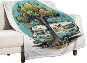 Blanket Camper Morden Trailer Travel with Tree Throw Blanket Camper Vintage Wood Ultra-Soft Micro Fleece and Warm Cozy Lightweight Throw Blankets Couch Sofa Throw Blanket Gift Idea 40"x50"