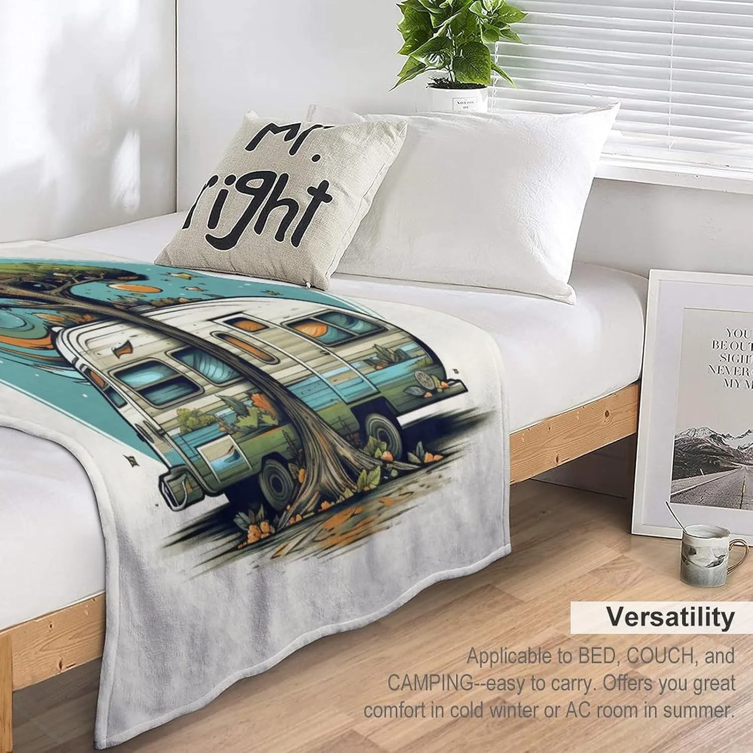 Blanket Camper Morden Trailer Travel with Tree Throw Blanket Camper Vintage Wood Ultra-Soft Micro Fleece and Warm Cozy Lightweight Throw Blankets Couch Sofa Throw Blanket Gift Idea 40"x50"