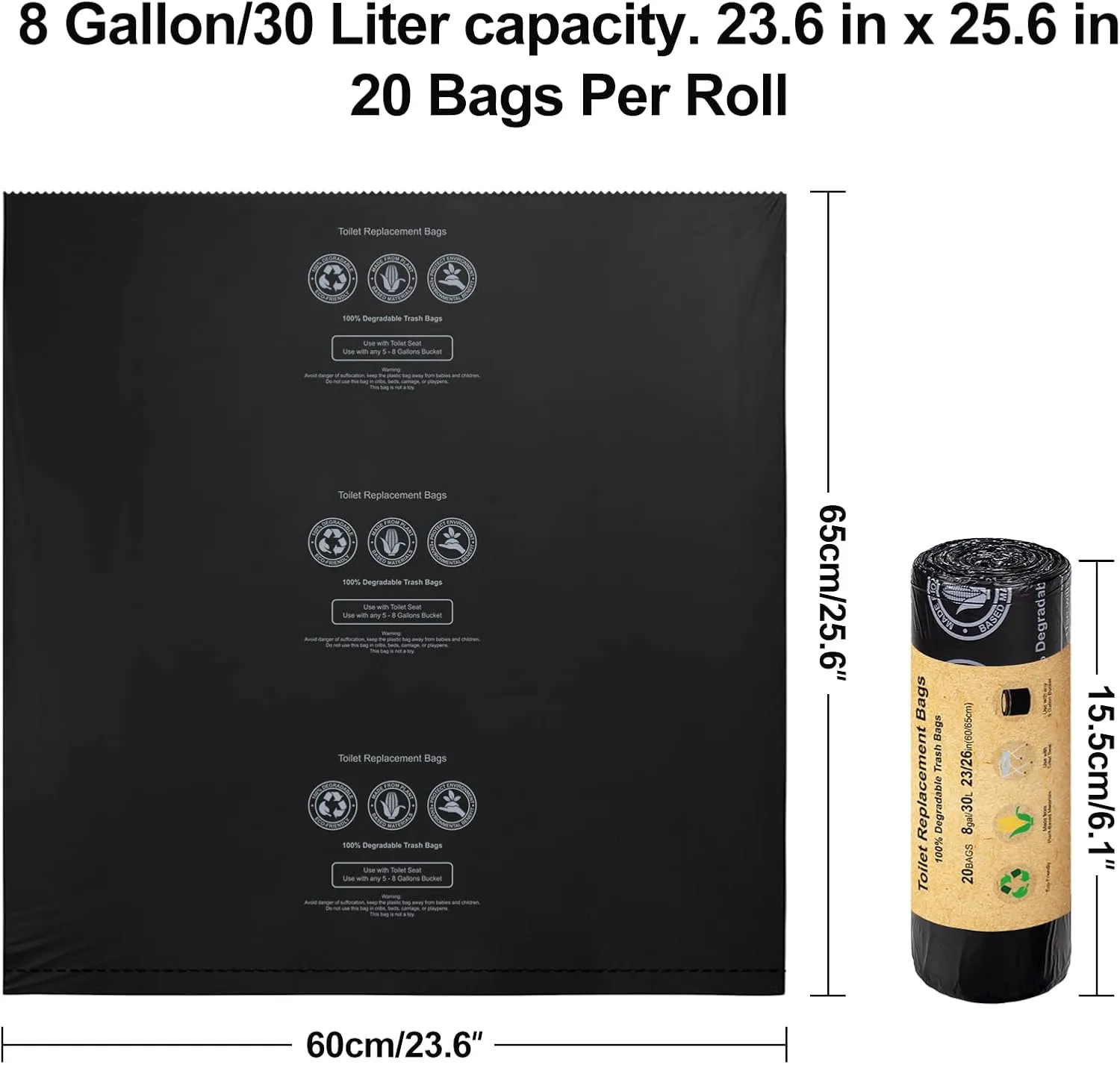 BLIKA 40 Count Toilet Replacement Bags, 8 Gallon, 30 Liter, Heavy Duty 1 Mil, Compost Bags 8 Gallon, Camping Toilet Bags for Portable Toilet, Car Travel, Camping, Long Trips