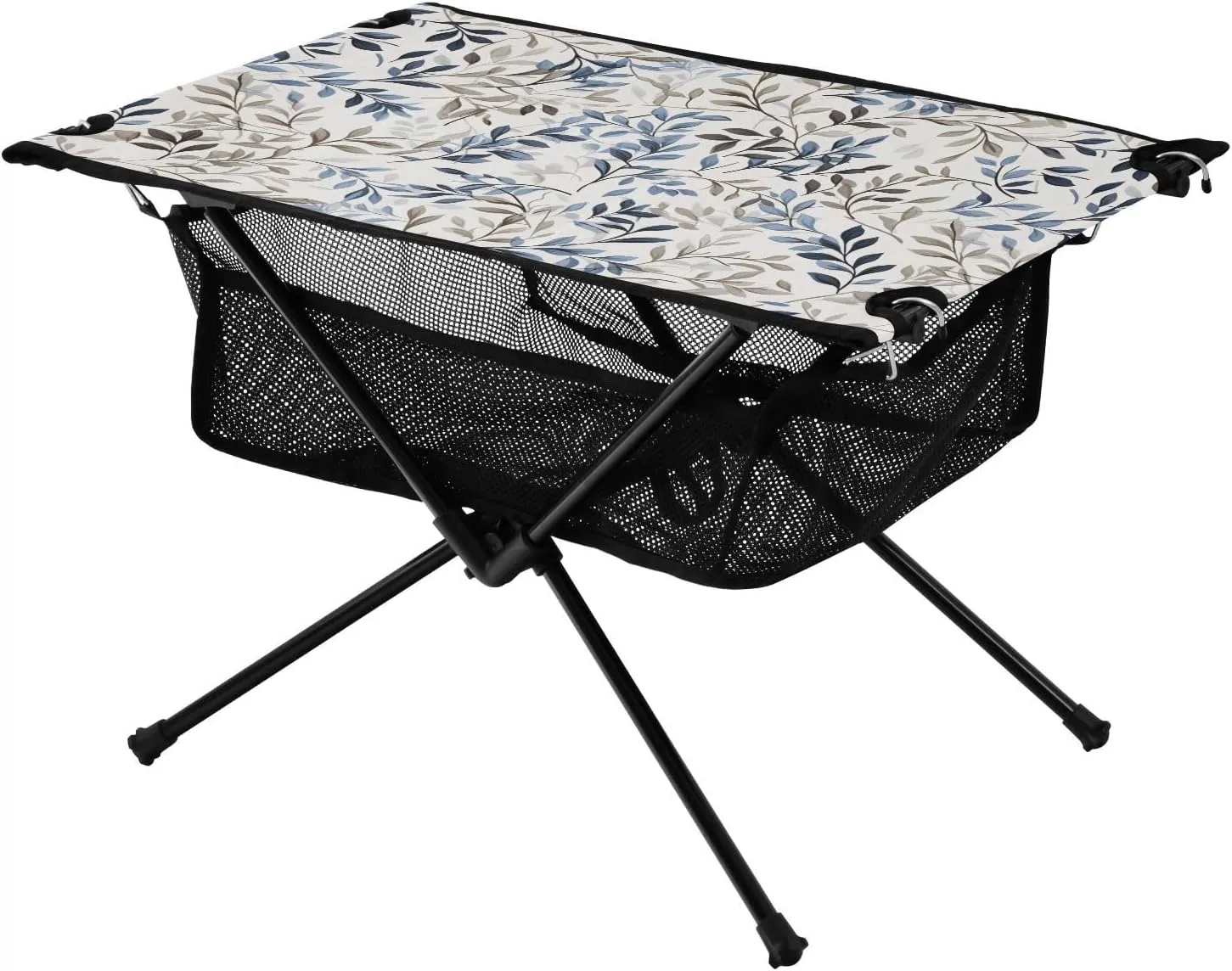 Blue Branches Leaves Folding Portable Camping Table for Men and Women Sturdy Beach Table with A Hanging Mesh Bag Easy to Assemble Camping Essentials for Outdoor Cooking Picnic Camp