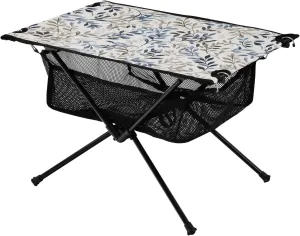Blue Branches Leaves Folding Portable Camping Table for Men and Women Sturdy Beach Table with A Hanging Mesh Bag Easy to Assemble Camping Essentials for Outdoor Cooking Picnic Camp