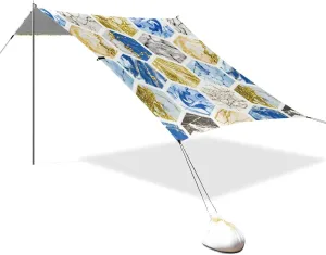 Blue Gold Marble Texture Designed UPF50  Beach Tent Easy Setup Large Sun Shelter with Sandbags & Sand Shovel for Backyard, Grassland, Park Silla con sombrilla para Playa