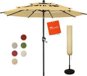 BLUU 3 Tiers Sunbrella Umbrella Market Table Sun Umbrella Aluminum Patio Umbrella with Cover