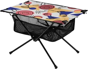 Bolaz Outdoor Folding Portable Picnic Camping Table-Art Geometric Stripes,Storage Mesh for Camping Gear Accessories, Hiking, Mountaineering, Outdoor Travel
