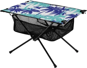 Bolaz Outdoor Folding Portable Picnic Camping Table-Blue Palm Tree on White Background,Storage Mesh for Camping Gear Accessories, Hiking, Mountaineering, Outdoor Travel