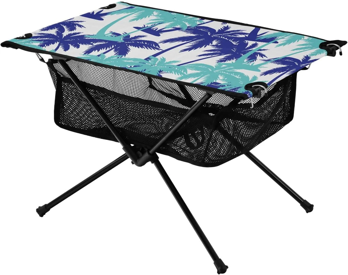 Bolaz Outdoor Folding Portable Picnic Camping Table-Blue Palm Tree on White Background,Storage Mesh for Camping Gear Accessories, Hiking, Mountaineering, Outdoor Travel