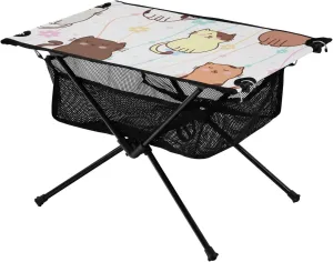 Bolaz Outdoor Folding Portable Picnic Camping Table-Cute Cat and Star,Storage Mesh for Camping Gear Accessories, Hiking, Mountaineering, Outdoor Travel