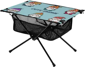 Bolaz Outdoor Folding Portable Picnic Camping Table-Cute Gnome Pattern,Storage Mesh for Camping Gear Accessories, Hiking, Mountaineering, Outdoor Travel