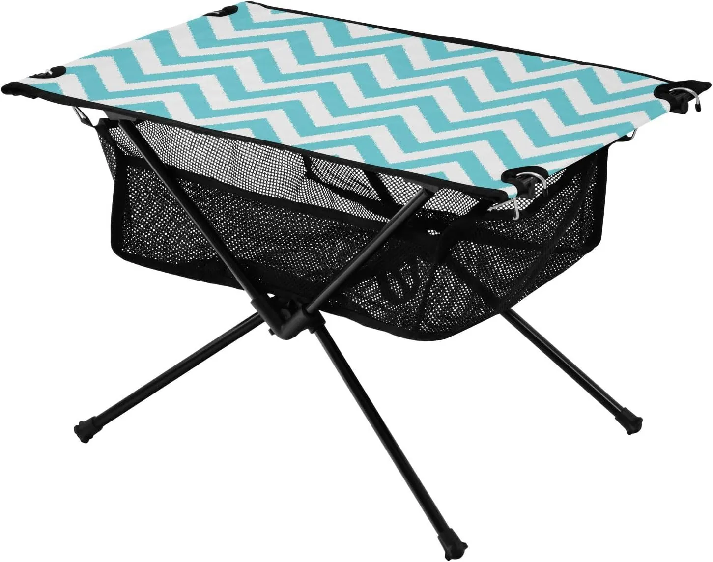 Bolaz Outdoor Folding Portable Picnic Camping Table-Geometric Teal Blue Chevron23,Storage Mesh for Camping Gear Accessories, Hiking, Mountaineering, Outdoor Travel