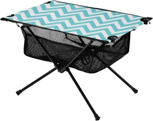 Bolaz Outdoor Folding Portable Picnic Camping Table-Geometric Teal Blue Chevron23,Storage Mesh for Camping Gear Accessories, Hiking, Mountaineering, Outdoor Travel