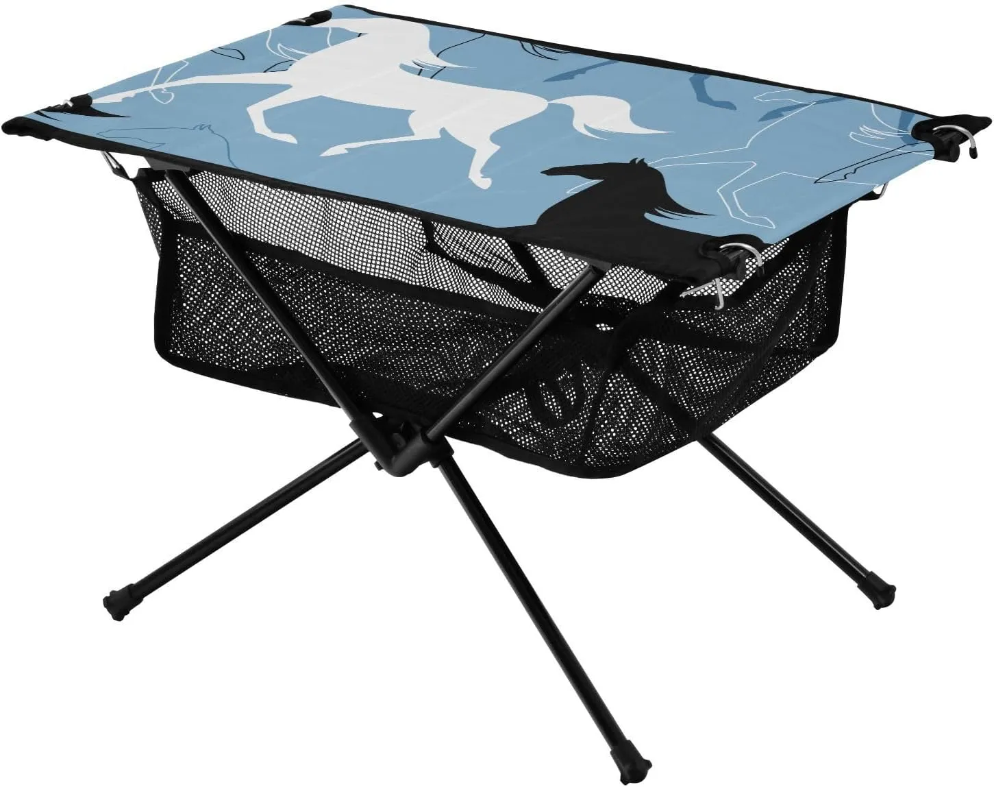 Bolaz Outdoor Folding Portable Picnic Camping Table-Horse Print,Storage Mesh for Camping Gear Accessories, Hiking, Mountaineering, Outdoor Travel