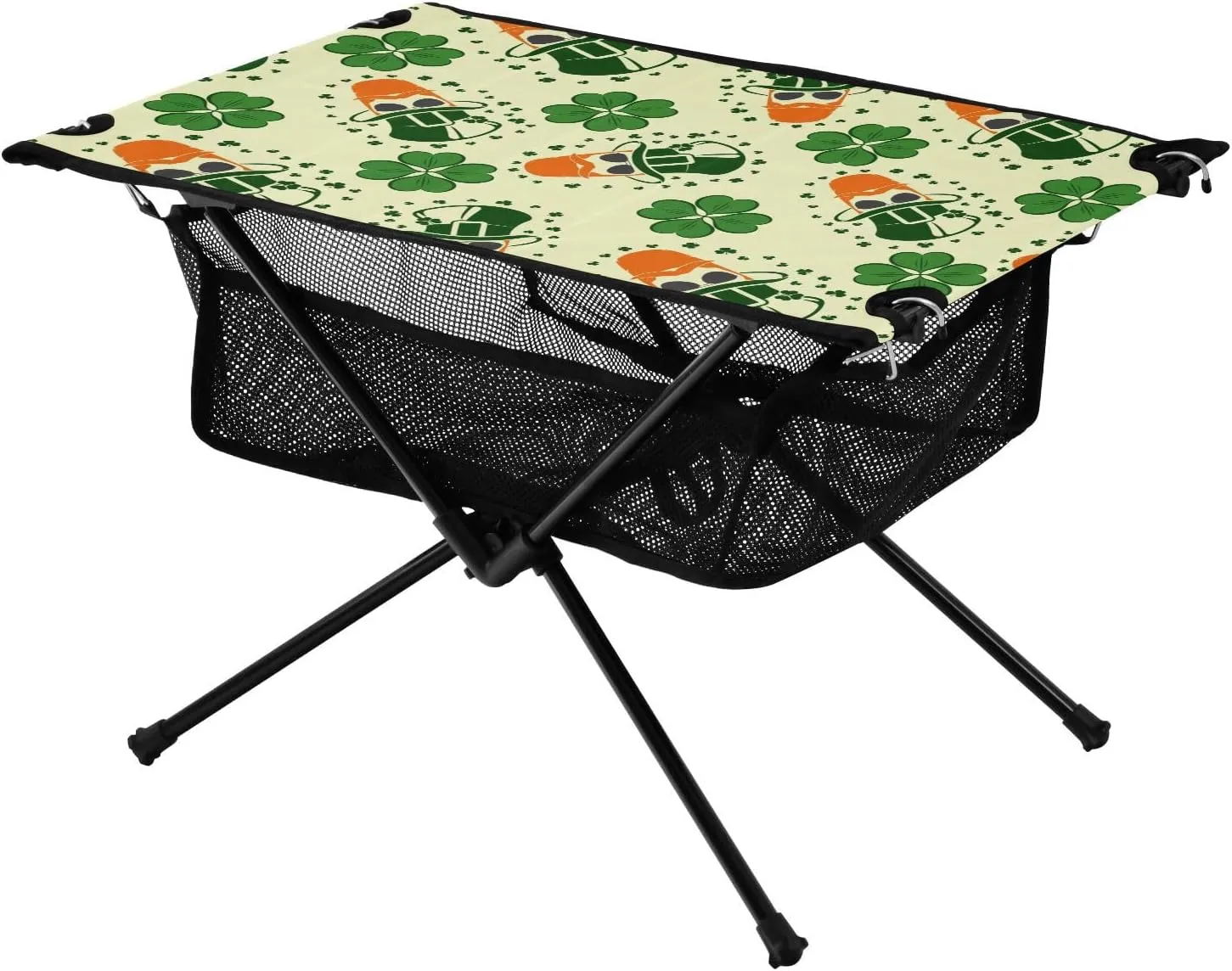 Bolaz Outdoor Folding Portable Picnic Camping Table-St. Patrick's Day Clover 4,Storage Mesh for Camping Gear Accessories, Hiking, Mountaineering, Outdoor Travel