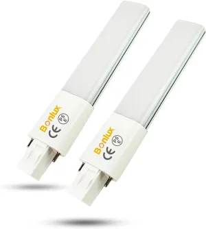 Bonlux 2-Pack 6W GX23 2-Pin LED PL Retrofit Lamp 13W GX23d CFL Replacement 180° Beam Angle Daylight 6000k LED PL Horizontal Recessed Down Light Bulb (Remove/Bypass The Ballast)