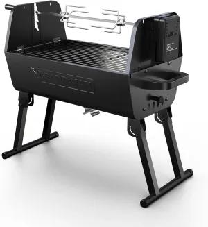 Brand-Man Charcoal BBQ Grill with Motorized Rotisserie, 2-in-1 Outdoor Portable Grill with Spit Roaster, Foldable Camping Grill for Tailgating and Outdoor Cooking, Adjustable Height