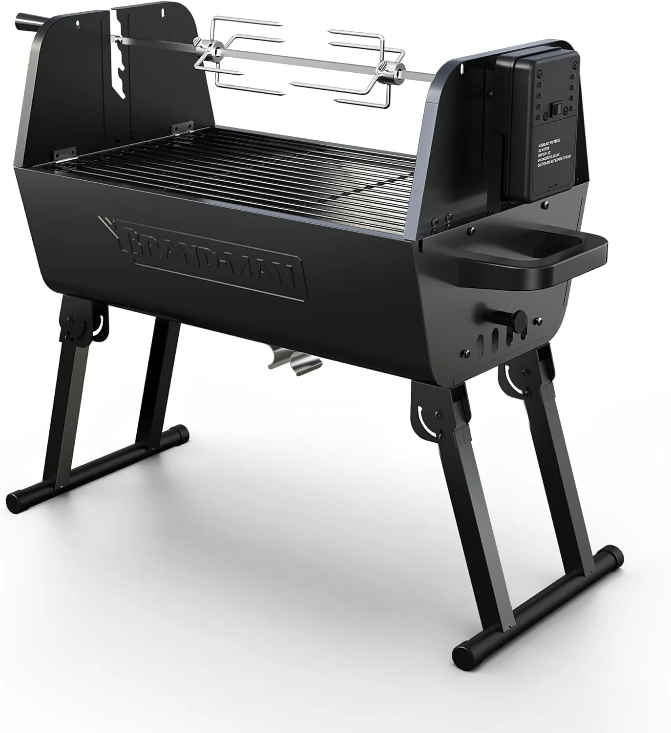 Brand-Man Charcoal BBQ Grill with Motorized Rotisserie, 2-in-1 Outdoor Portable Grill with Spit Roaster, Foldable Camping Grill for Tailgating and Outdoor Cooking, Adjustable Height