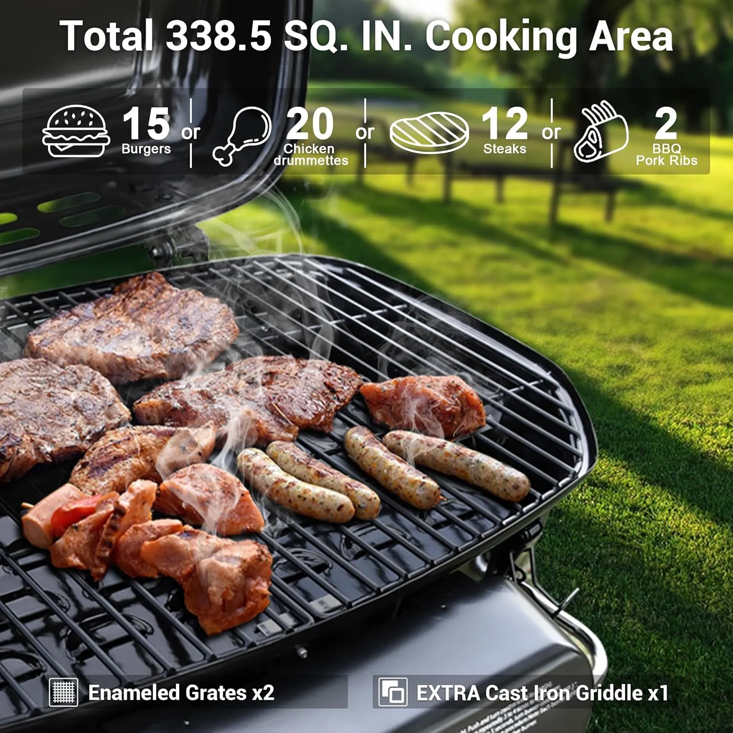 Brand-Man Propane Gas Grill Griddle Combo, Portable Standup Grill with Folding Cart & Push-Button Ignition, Ideal for Camping, Tailgating, BBQ, Backyard, Patio & More