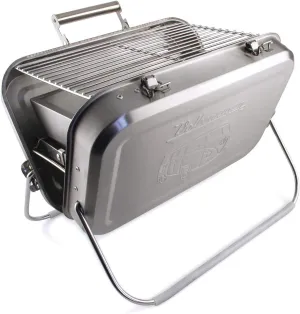 BRISA VW Collection - Volkswagen Portable Suitcase Grill with Grill Grate, Charcoal Catcher & Stainless Steel Handle in T1 Bus Design (Silhouette/Silver)