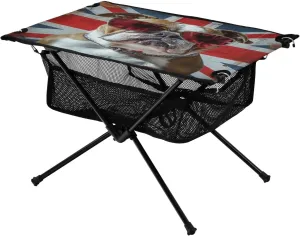 Bulldog and Flag Portable Folding Camping Table, Compact Lightweight Beach Table with Carrying Bag for Outdoor Picnics, BBQs, Camp