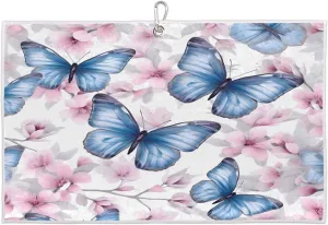 Butterflies Flowers Beautiful Golf Towel with Heavy Duty Carabiner Clip Quick Dry Ultra Absorbent Club Ball Cleaning Towel Golf Accessories for Men Women