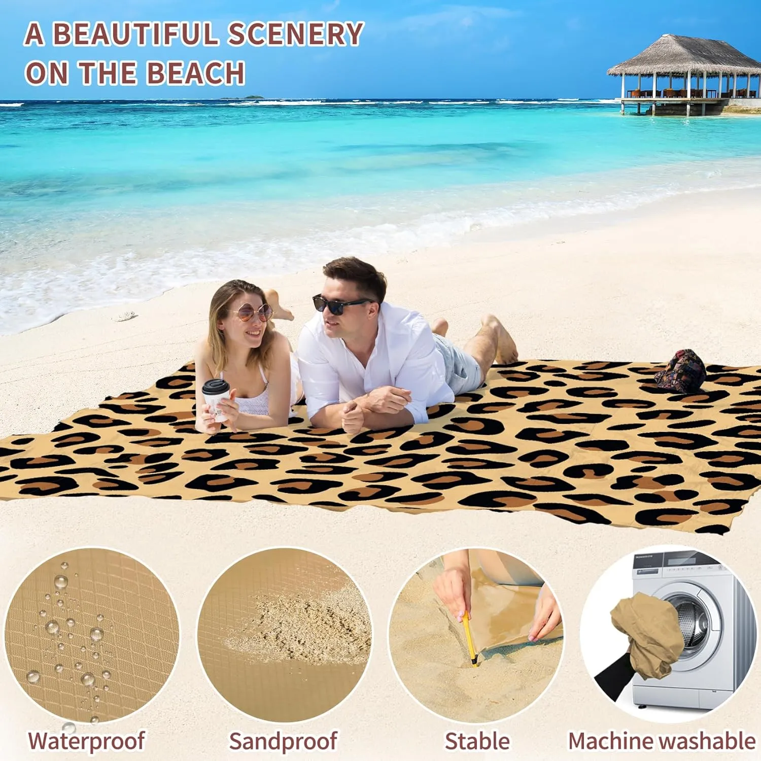 BYDOLL Beach Blanket Waterproof Sandproof 78''×81'' Suits1-4 Adults Compact Lightweight Oversized Sand-Free Blanket Large Picnic Mat for Beach Travel Camping Hiking