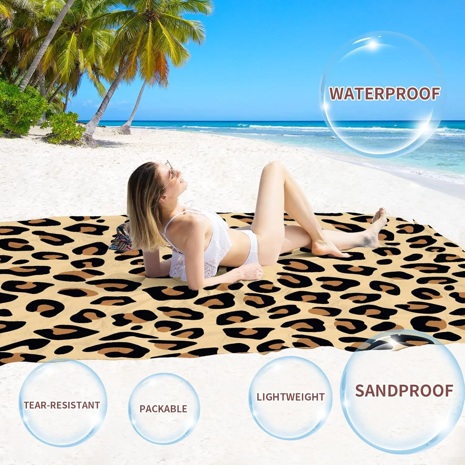 BYDOLL Beach Blanket Waterproof Sandproof 78''×81'' Suits1-4 Adults Compact Lightweight Oversized Sand-Free Blanket Large Picnic Mat for Beach Travel Camping Hiking