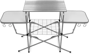 Camco Deluxe Folding Grill Table, Great for Picnics, Tailgating, Camping, Rving and Backyards; Quick Set-Up and Folds down to Only 6 Inches Tall for Convenient Storage (57293)