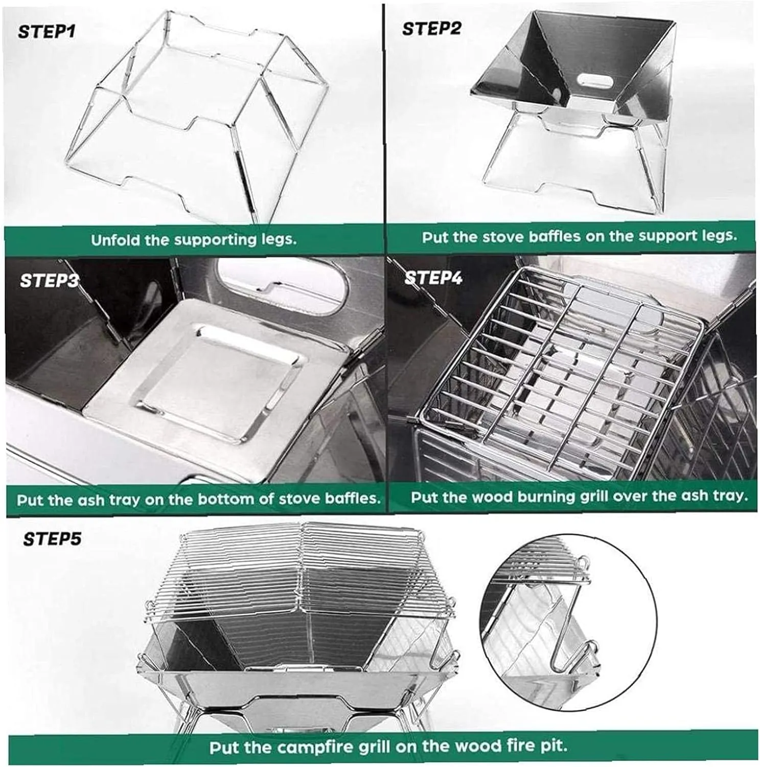 Campfire Grill Folded Charcoal BBQ Grill Stainless Steel Camping Fire Pit Heavy Duty Portable Camping Grill Grill with Carrying Bag for Outdoor Picnic Patio Backyard Camp, Without Box