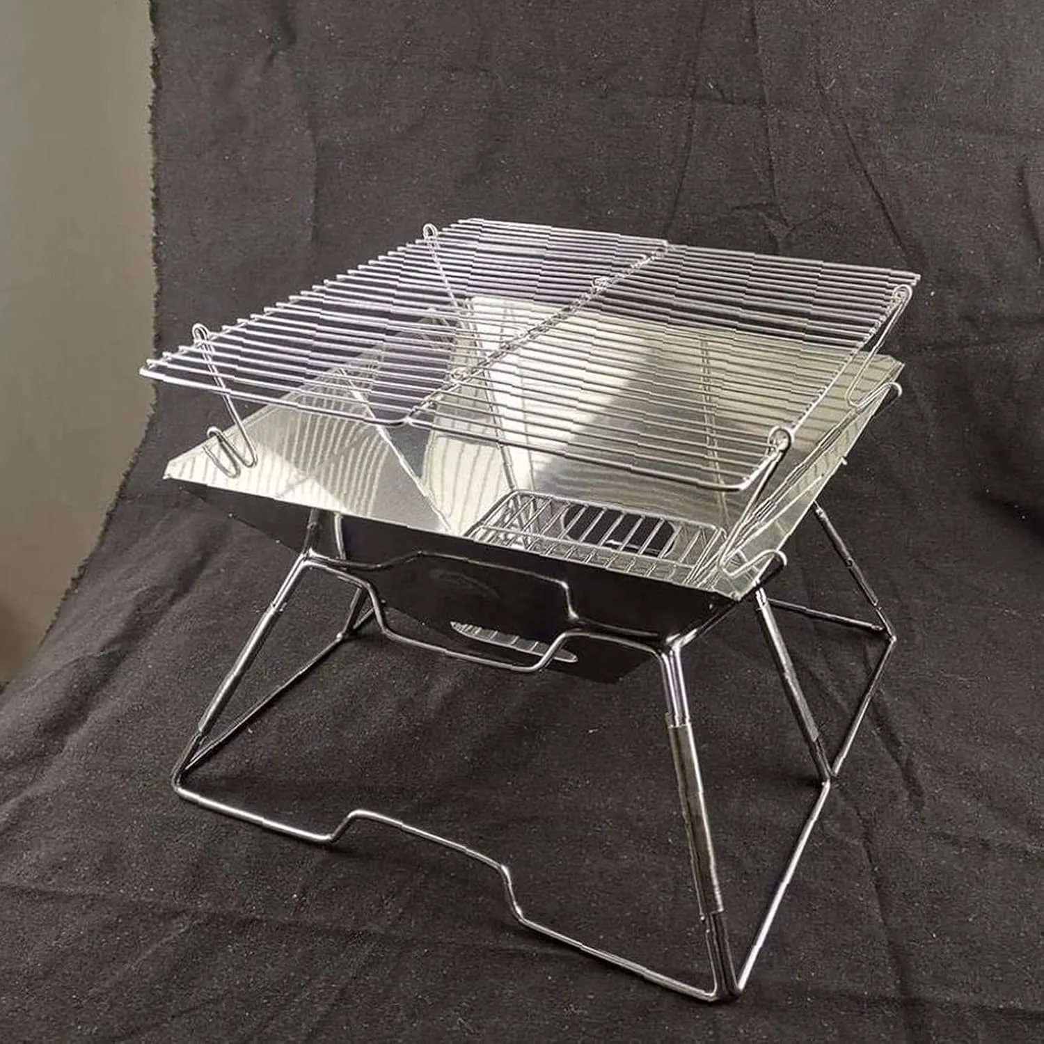 Campfire Grill Folded Charcoal BBQ Grill Stainless Steel Camping Fire Pit Heavy Duty Portable Camping Grill Grill with Carrying Bag for Outdoor Picnic Patio Backyard Camp, Without Box