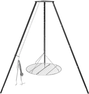 Campfire Tripod Grill, Cooking Grate with Adjustable Height for Cooking Over Fire & Collapsible Legs for Easy Storage
