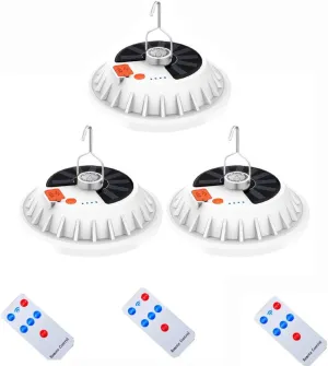 Camping 120 LED Tent Solar Lantern Lights 6000LM 5 Mode USB Rechargeable Remote Control Portable Light Tent Hanging Hook Flashlight Outdoor Fishing Emergency Courtyard Garden 3 Pack