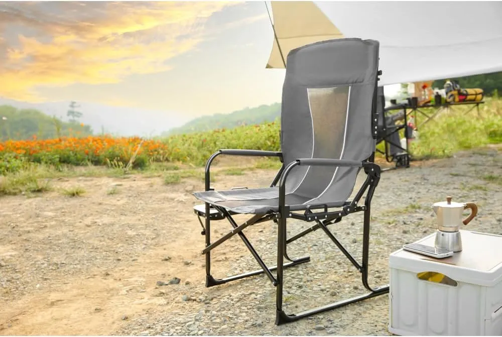 Camping Directors Chair, Heavy Duty,Oversized Portable Folding Chair with Side Table, Pocket for Beach, Fishing,Trip,Picnic,Lawn Blue (Gray)