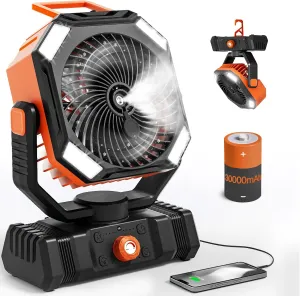 Camping Fan Rechargeable - 30000mAh Battery Powered Misting Fan for Outdoor Beach Tent - Portable Battery Operated Tent Air Conditioner for Camping - Glamping Essentials