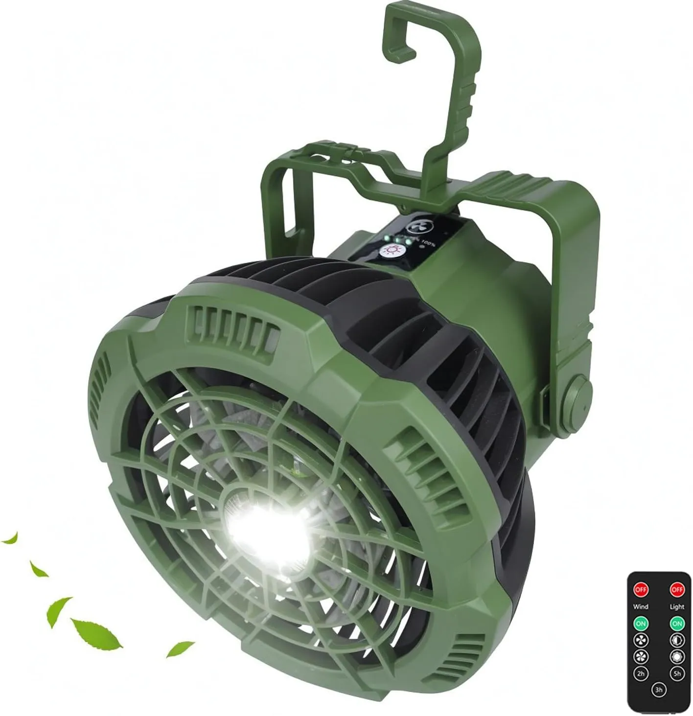 Camping Fan with LED Light, Rechargeable Portable Fan, 7800mah Battery Powered Tent Ceiling Hanging Fan, 3 Speed & 3 Brightness USB Fan with Remote, for Outdoor, Beach, Canopy, RV Hurricane