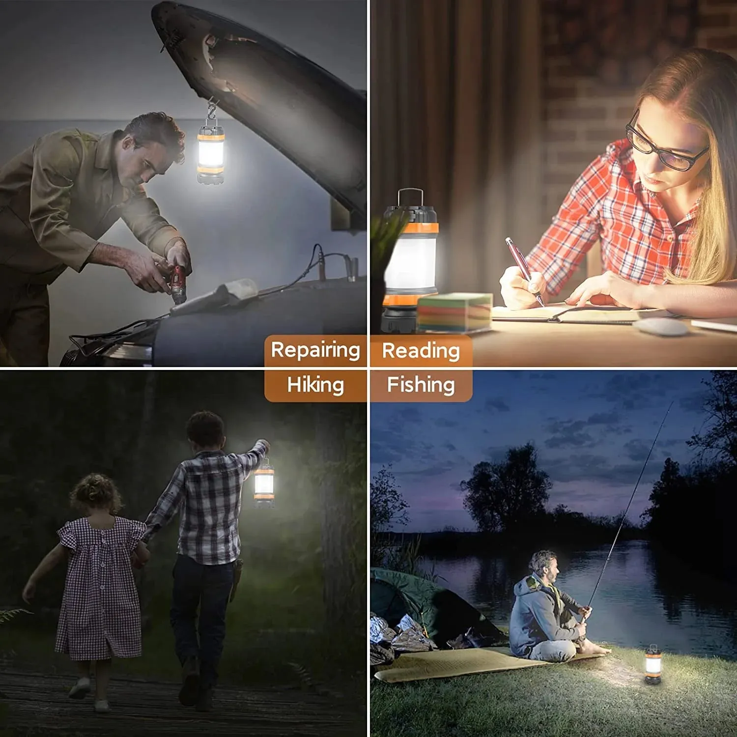 Camping Lantern with 4000mAh Power Bank - Rechargeable LED Camping Light (USB & Solar Charging)