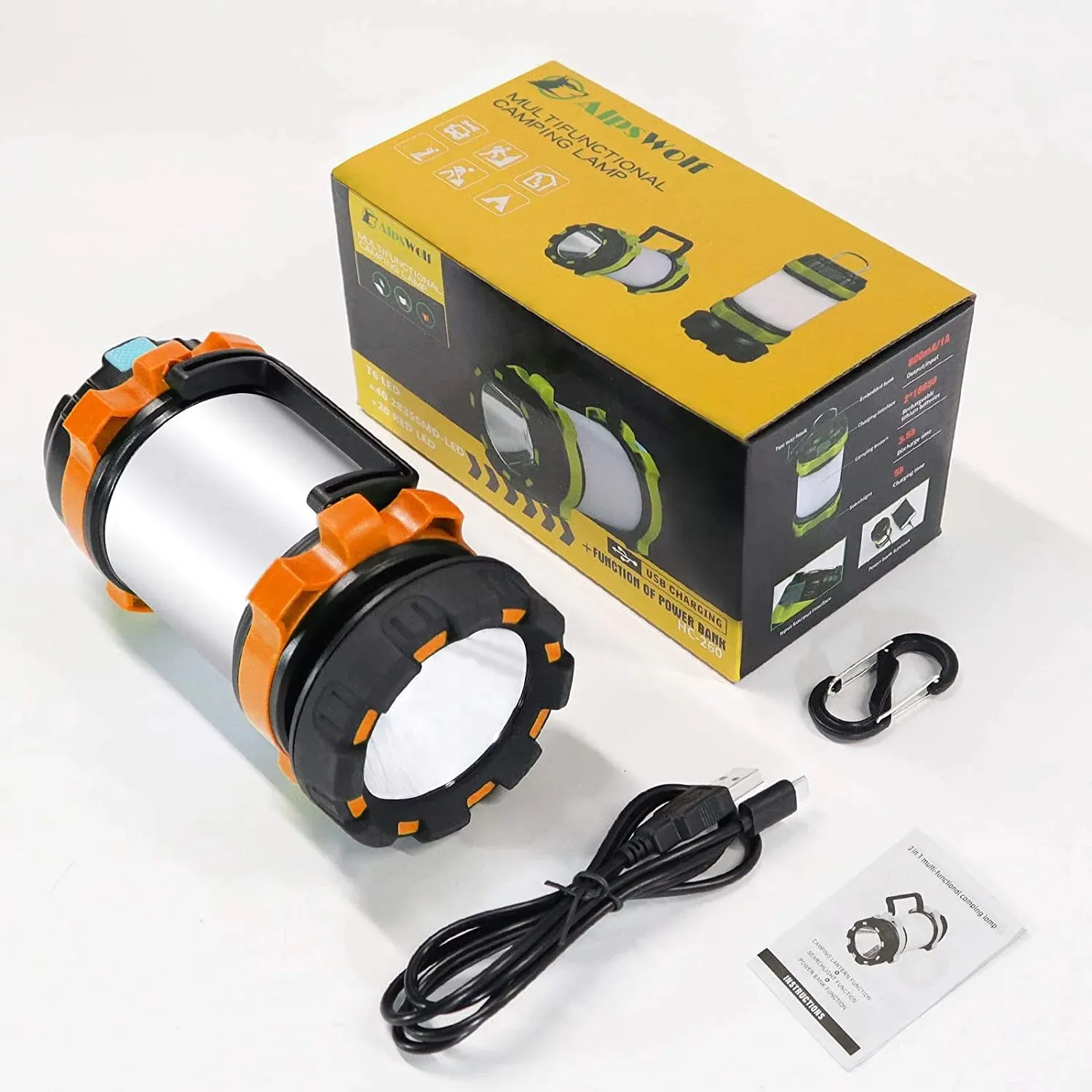 Camping Lantern with 4000mAh Power Bank - Rechargeable LED Camping Light (USB & Solar Charging)
