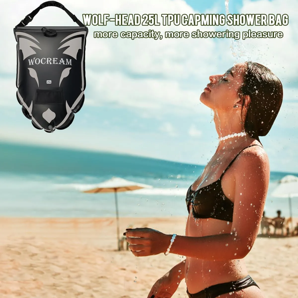 Camping Portable Solar Shower Bag, 25L, with On/Off Shower Head, for Camping, Beach Swimming, Outdoor Traveling, Camping Accessories